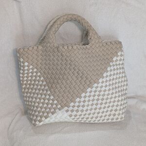 Elegant Woven Tote Bag - Beige and White